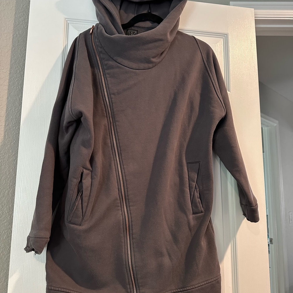 Chic gray Jacket with Asymmetrical Zipper
